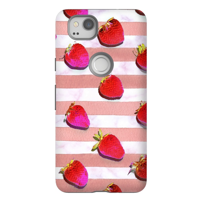 Pixel 2 StrongFit strawberries on watercolor painted stripes by Oana 