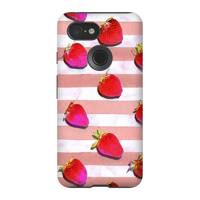 Pixel 3 StrongFit strawberries on watercolor painted stripes by Oana 