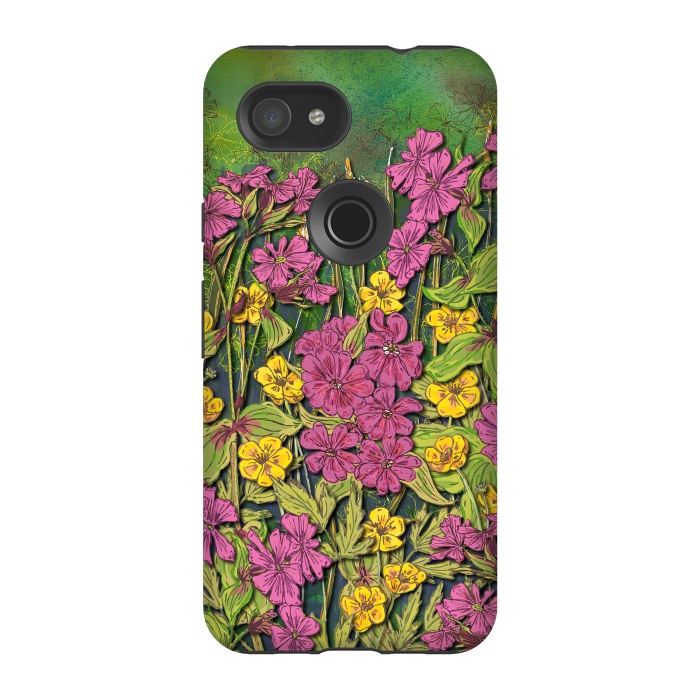 Pixel 3A StrongFit Pink and Yellow Wildflowers by Lotti Brown