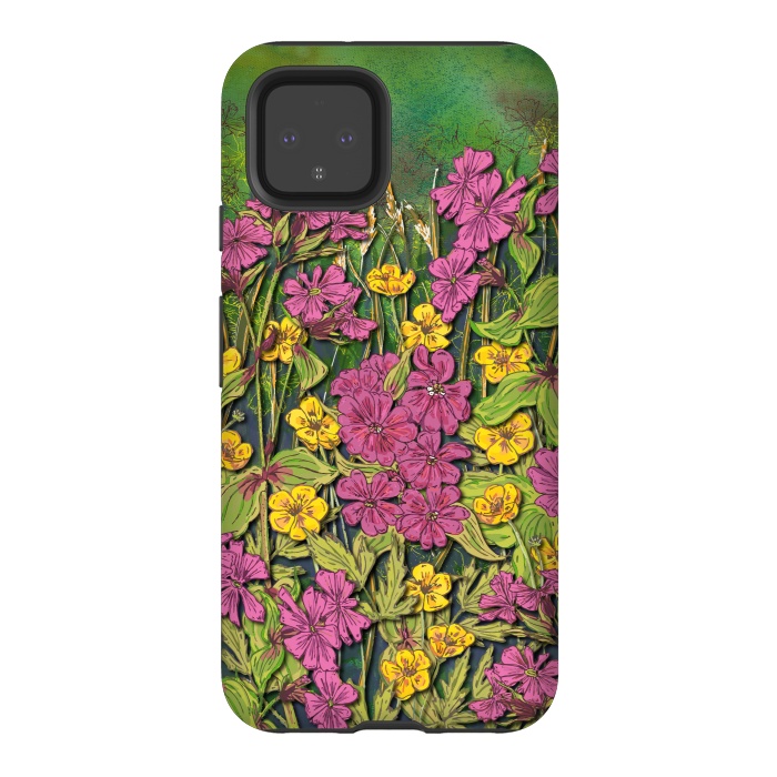 Pixel 4 StrongFit Pink and Yellow Wildflowers by Lotti Brown