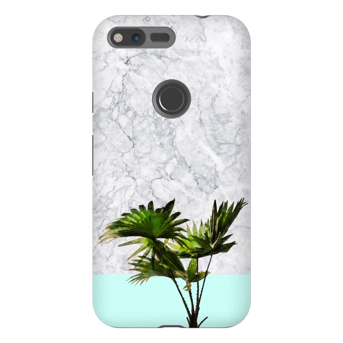 Pixel XL StrongFit Palm Plant on Marble and Pastel Blue Wall by amini54