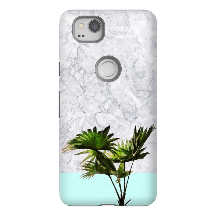 Pixel 2 StrongFit Palm Plant on Marble and Pastel Blue Wall by amini54
