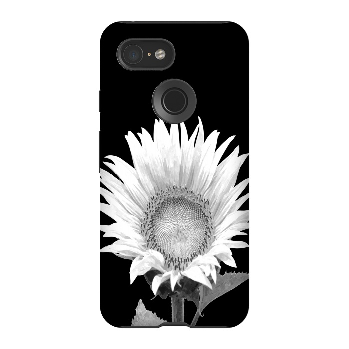 Pixel 3 StrongFit White Sunflower Black Background by Alemi