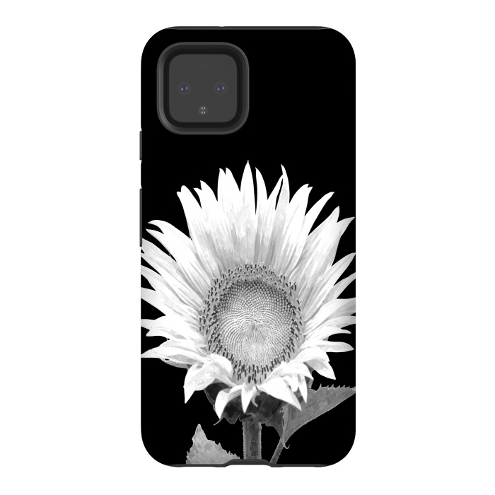 Pixel 4 StrongFit White Sunflower Black Background by Alemi