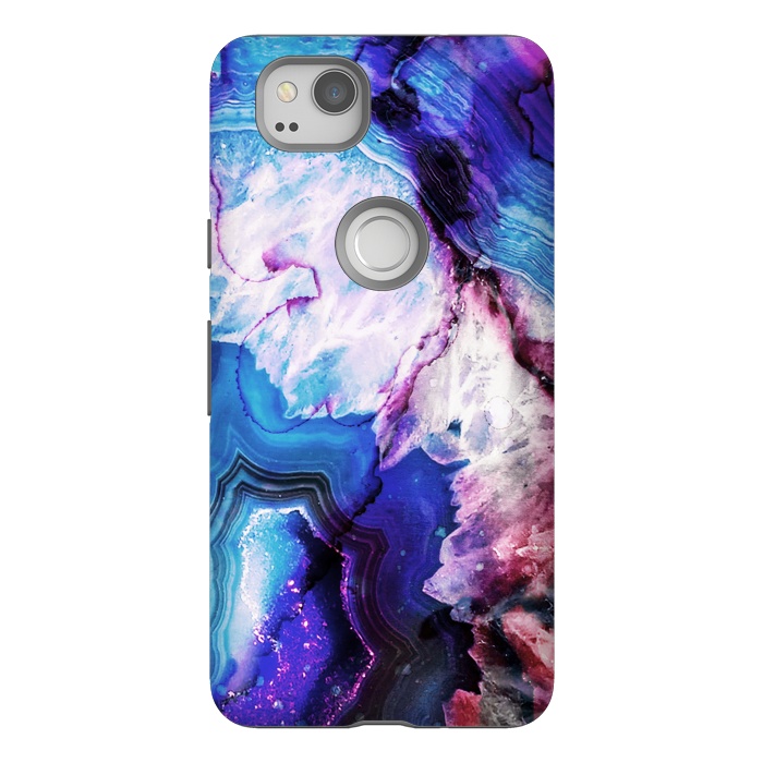 Pixel 2 StrongFit Purple blue agate marble art by Oana 