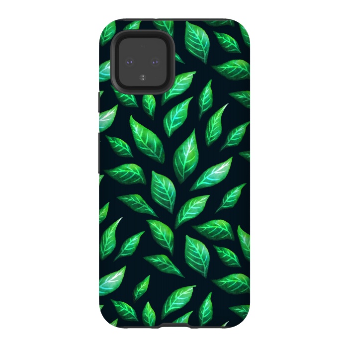 Pixel 4 StrongFit Dark Abstract Green Leaves Pattern by Boriana Giormova