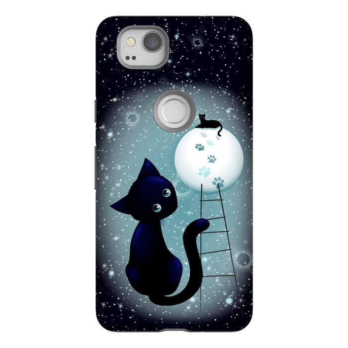 Pixel 2 StrongFit Blue Kitty Dream on the Moon by BluedarkArt