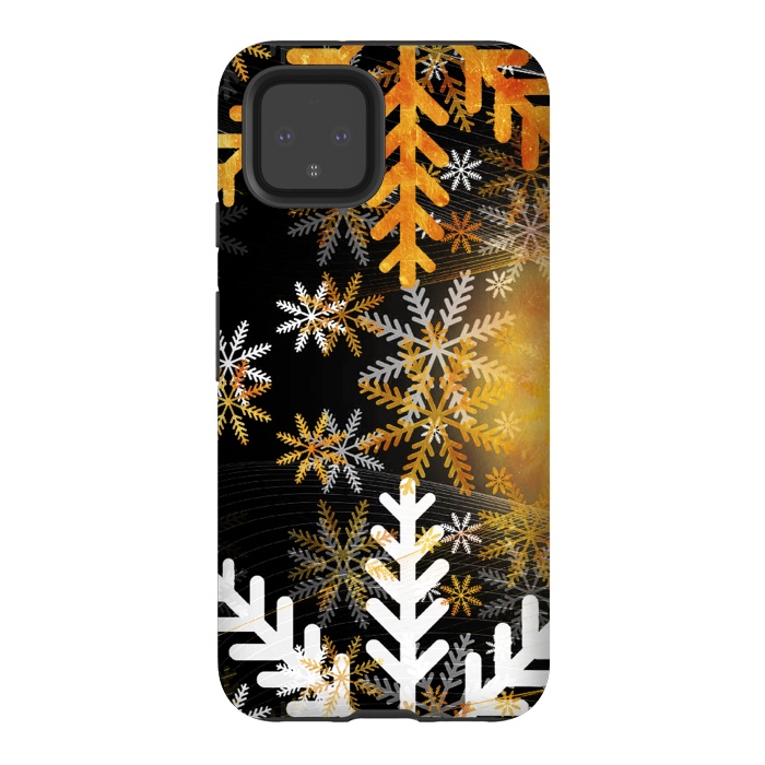 Pixel 4 StrongFit Golden white snowflakes - Christmas by Oana 