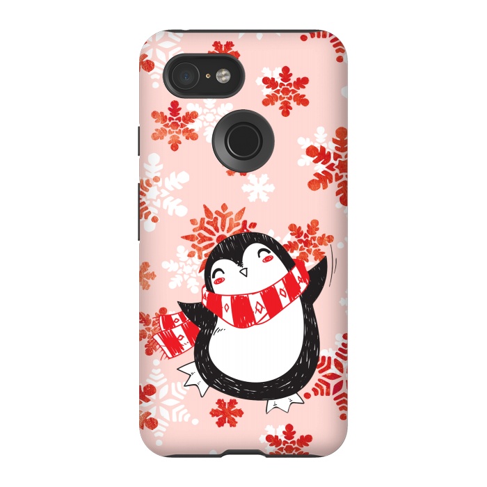 Pixel 3 StrongFit Happy penguin and metallic snowflakes - winter illustration by Oana 