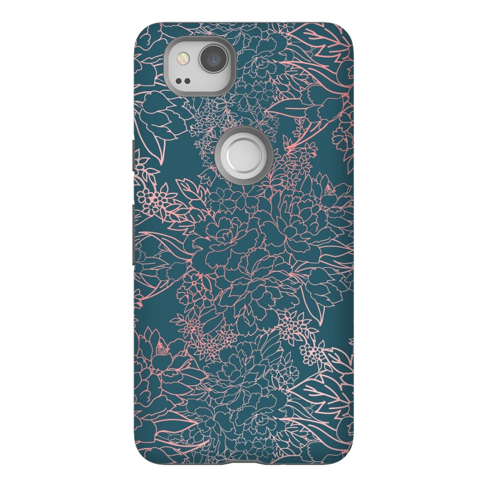 Pixel 2 StrongFit Luxury floral coral strokes doodles design by InovArts