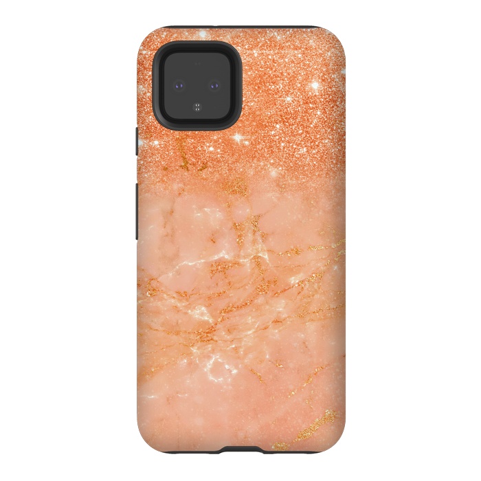 Pixel 4 StrongFit Living Coral Glitter and Veins on marble by  Utart