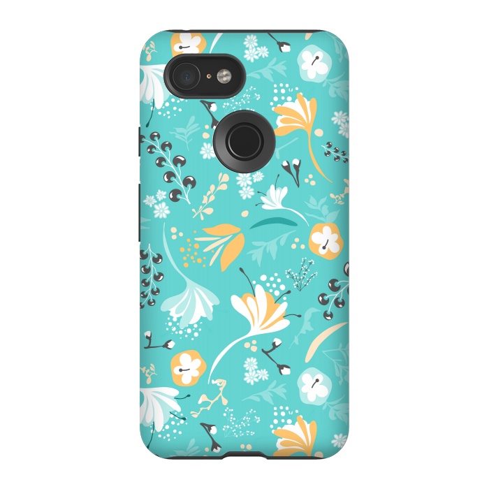 Pixel 3 StrongFit Beautiful BC Blooms on Bright Blue by Paula Ohreen