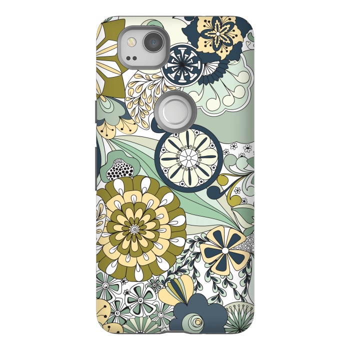 Pixel 2 StrongFit Flowers, Flowers Everywhere - Navy and Green by Paula Ohreen