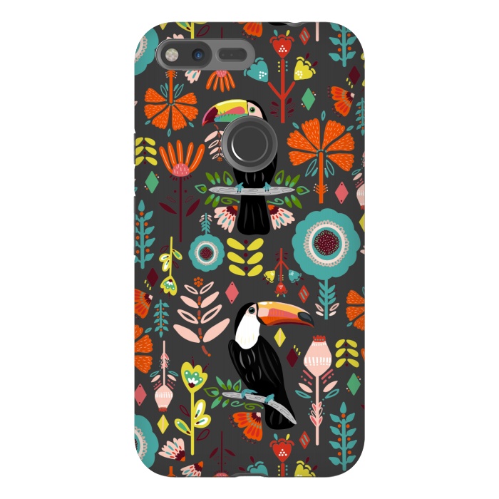 Pixel XL StrongFit Colorful Toucans On Grey  by Tigatiga