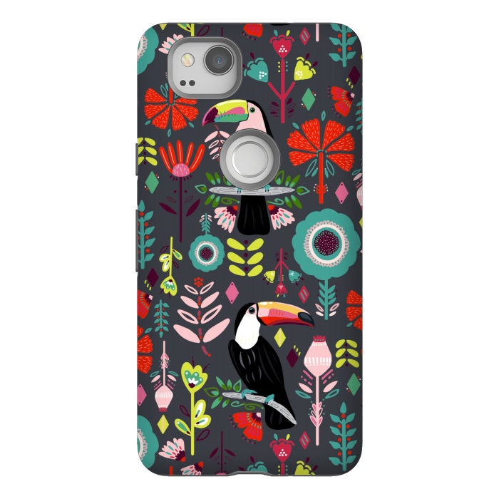 Pixel 2 StrongFit Colorful Toucans With Bright Red  by Tigatiga