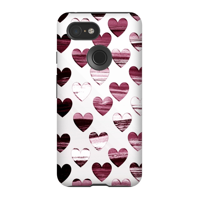Pixel 3 StrongFit Cherry wine brushed painted hearts by Oana 