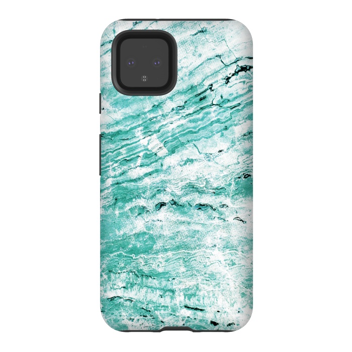 Pixel 4 StrongFit Turquoise marble waves by Oana 