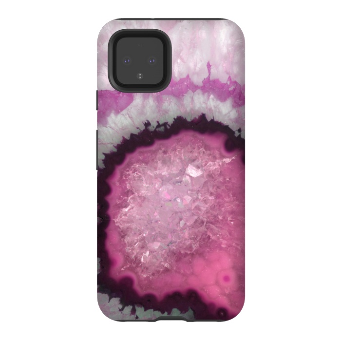 Pixel 4 StrongFit Pink and White Crystal Agate by  Utart