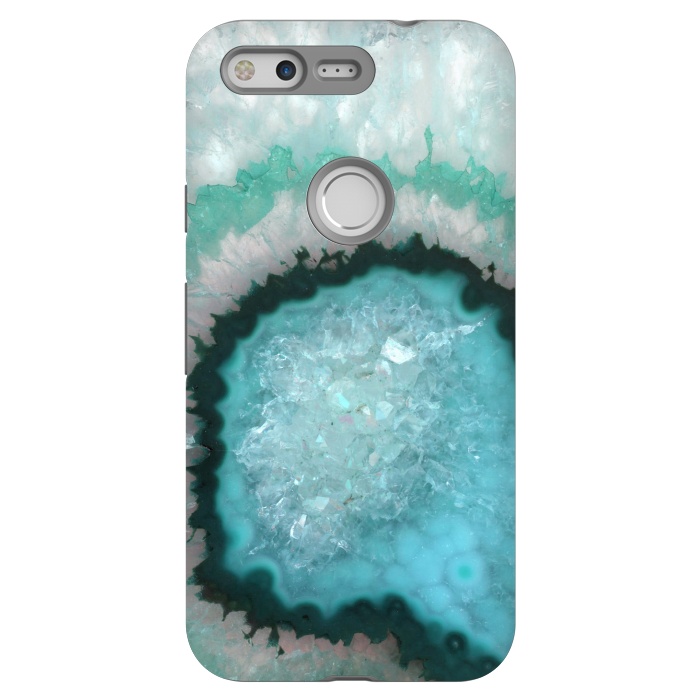 Pixel StrongFit Teal White and Green Crystal Agate by  Utart