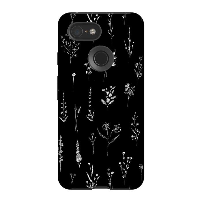 Pixel 3 StrongFit Black Wildflowers by Anis Illustration