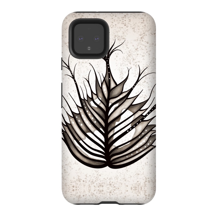 Pixel 4 StrongFit Hairy Leaf Abstract Art In Sepia by Boriana Giormova