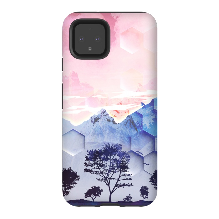 Pixel 4 StrongFit Utopic mountain landscape - pink blue by Oana 