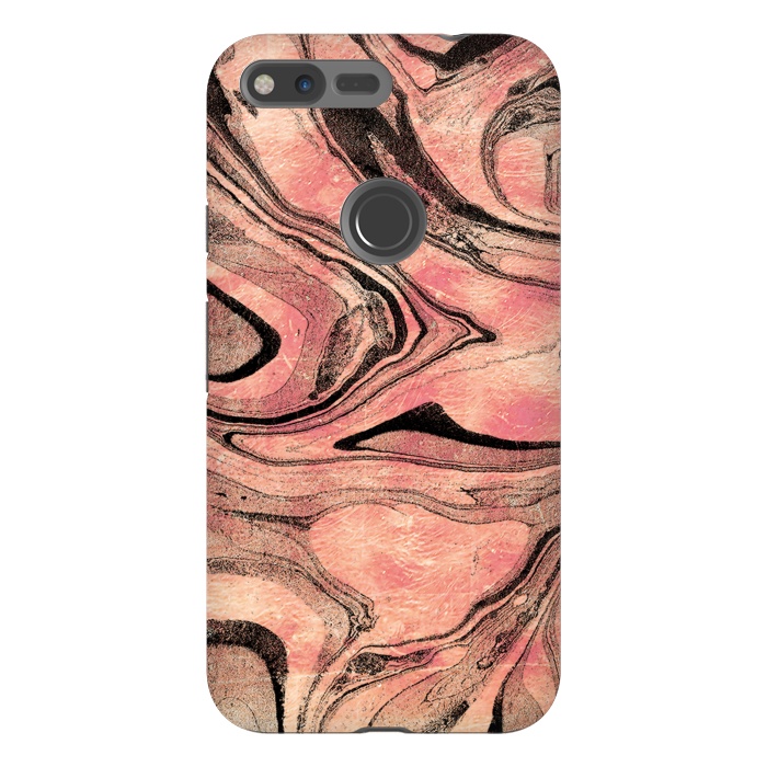 Pixel XL StrongFit rose gold liquid marble with black lines by Oana 