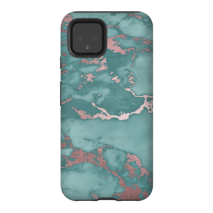 Pixel 4 StrongFit Teal and Rosegold Marble by  Utart