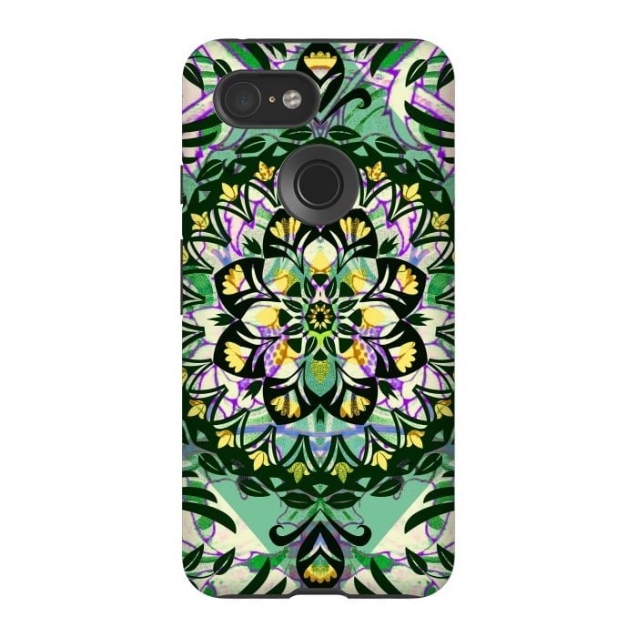Pixel 3 StrongFit Green floral ethnic mandala by Oana 