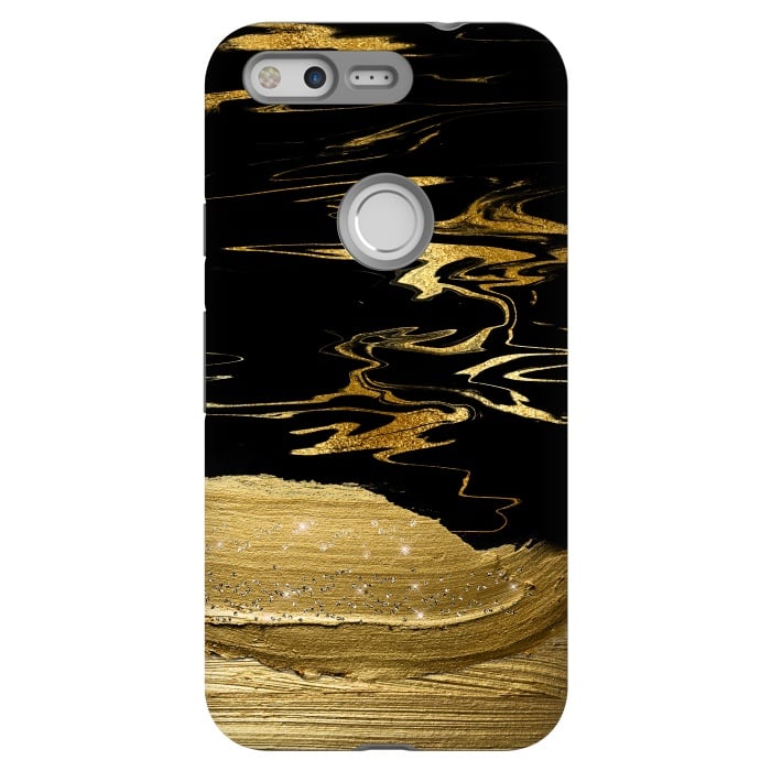Pixel StrongFit Gold thick hand drawn strokes on black and gold marble by  Utart