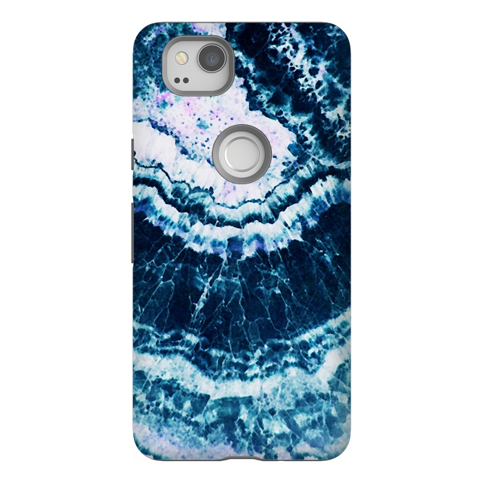 Pixel 2 StrongFit Dark indigo blue agate marble art by Oana 