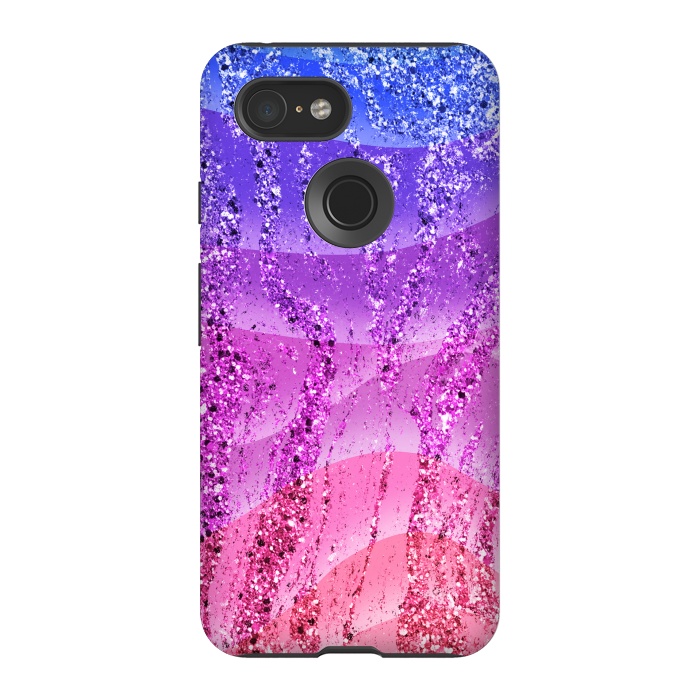 Pixel 3 StrongFit Gradient purple pink glitter marble by Oana 