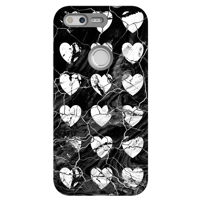Pixel StrongFit Black and white marble hearts pattern by Oana 