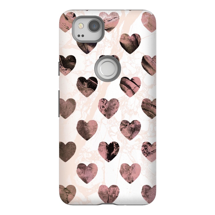 Pixel 2 StrongFit Pastel pink marble hearts pattern by Oana 