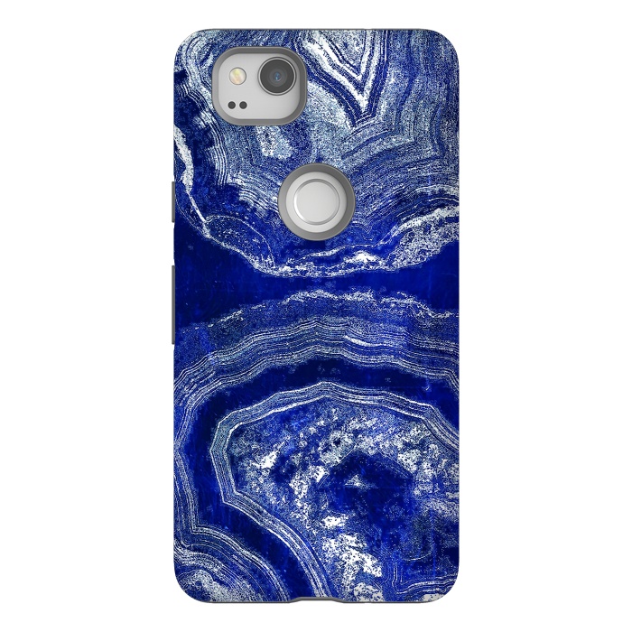 Pixel 2 StrongFit Indigo blue agate marble art by Oana 