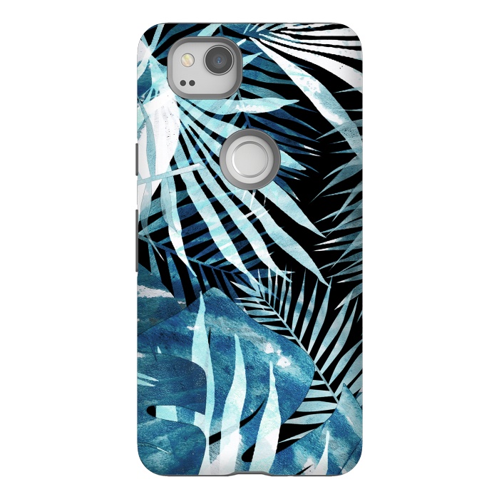 Pixel 2 StrongFit Turquoise black palm and ficus tropical leaves by Oana 