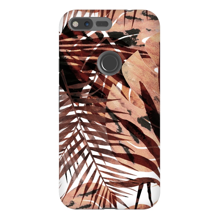 Pixel XL StrongFit golden brown tropical palm and ficus leaves by Oana 