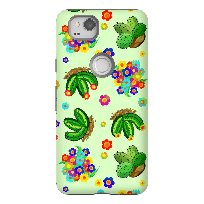 Pixel 2 StrongFit Succulents, Cactus and Flowers Doodles Greenery  by BluedarkArt