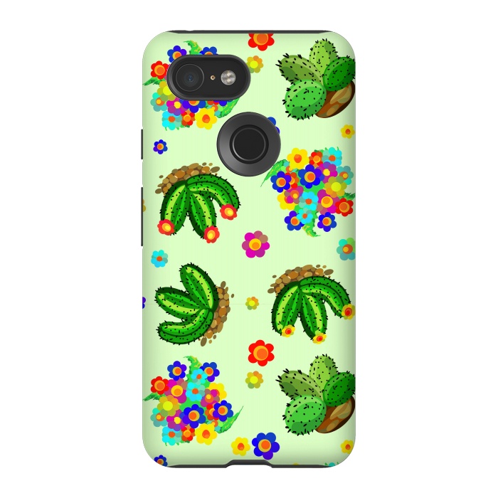 Pixel 3 StrongFit Succulents, Cactus and Flowers Doodles Greenery  by BluedarkArt