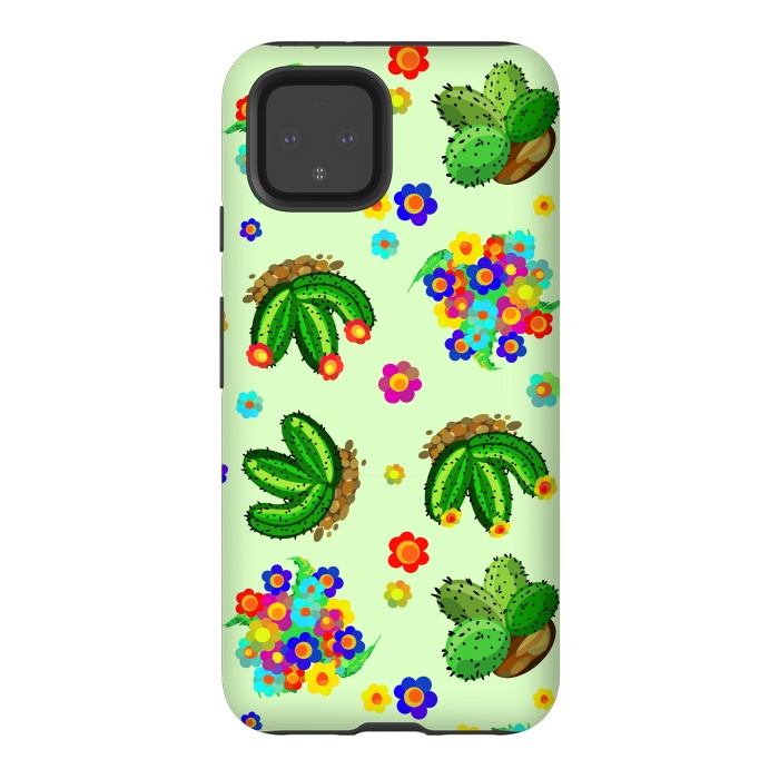 Pixel 4 StrongFit Succulents, Cactus and Flowers Doodles Greenery  by BluedarkArt