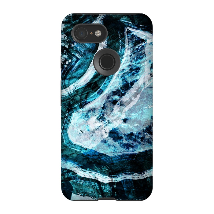 Pixel 3 StrongFit Textured dark blue agate marble by Oana 