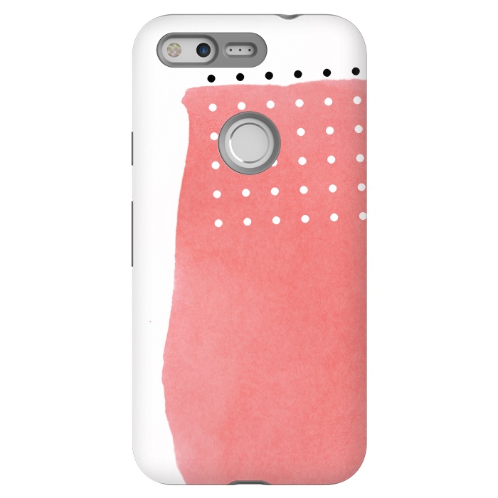 Pixel StrongFit Abstract Pink Watercolor Brushstroke with Black and White Polka Dots by amini54