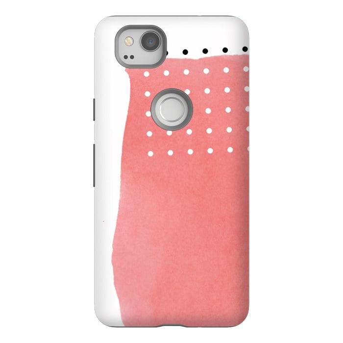 Pixel 2 StrongFit Abstract Pink Watercolor Brushstroke with Black and White Polka Dots by amini54