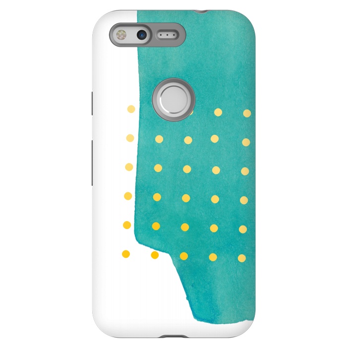 Pixel StrongFit Abstract Teal Watercolor Brushstroke with Yellow Polka Dots by amini54
