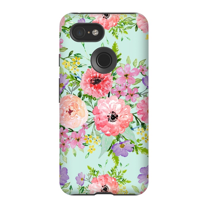 Pixel 3 StrongFit Blooming floral bouquet watercolor hand paint  by InovArts