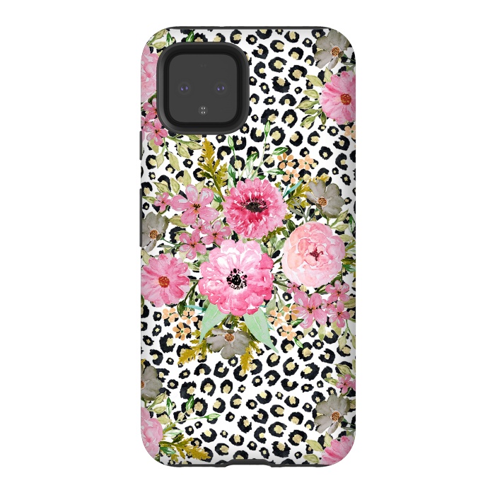 Pixel 4 StrongFit Elegant leopard print and floral design  by InovArts