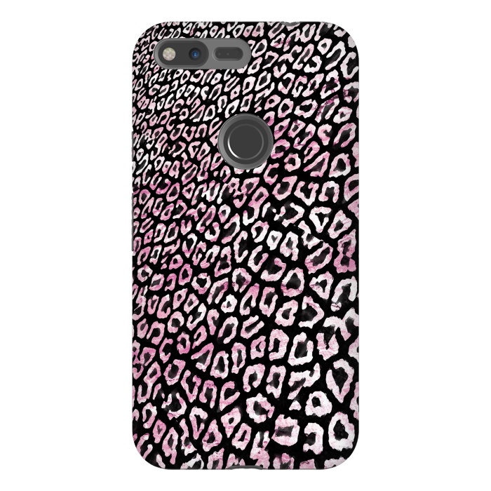 Pixel XL StrongFit Pastel pink leopard print on black  by Oana 