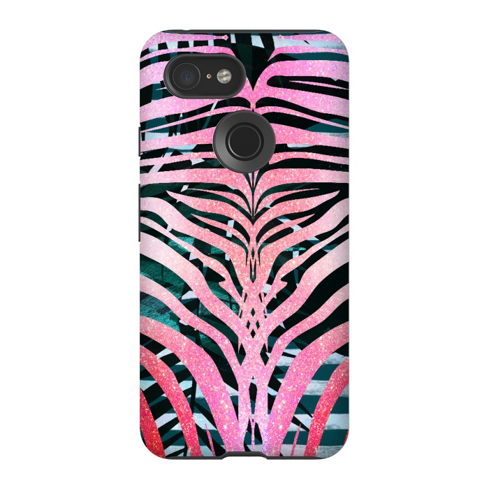 Pixel 3 StrongFit Pink sparkle zebra stripes by Oana 