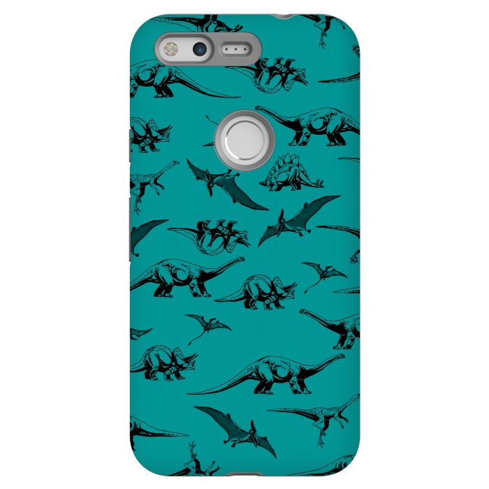 Pixel StrongFit Dinosaurs on Teal Background by Karolina