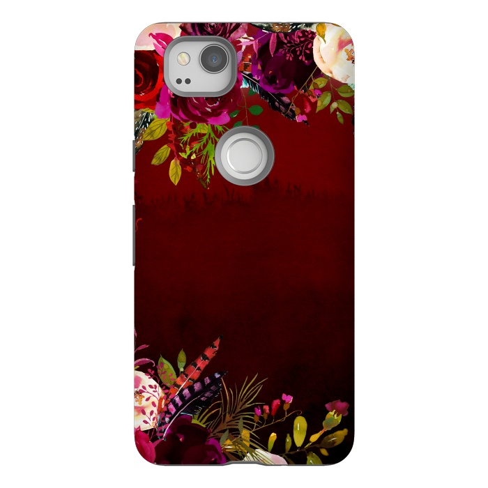 Pixel 2 StrongFit Deep Red Floral Meadow  by  Utart